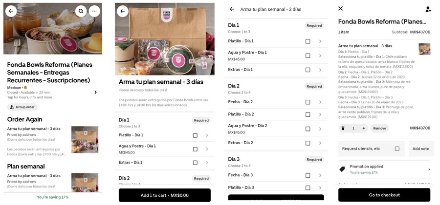 plan semanal de comidas Uber Eats