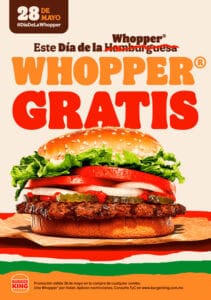 Whopper Gratis el Día de la Hamburguesa