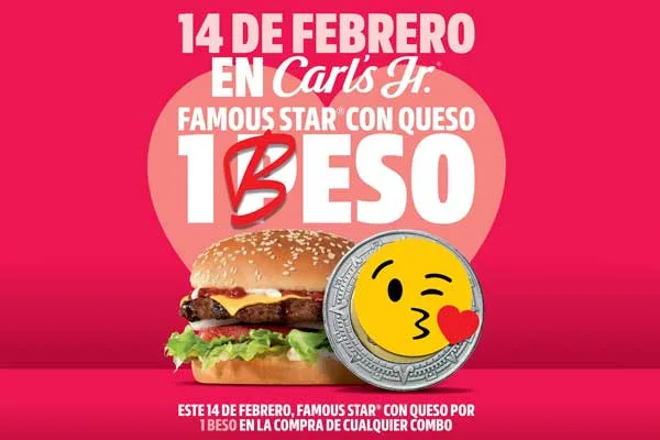 ¡Cupido llega a Carl’s JR.! Recibe una hamburguesa gratis con un beso a tu persona favorita