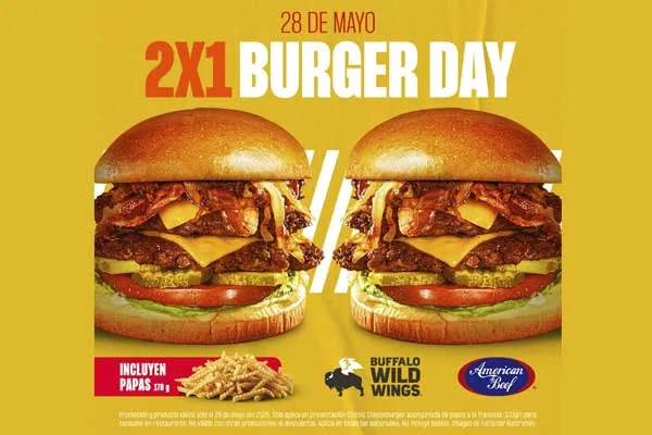 Buffalo Wild Wings invita a disfrutar del Día de la Hamburguesa al 2X1